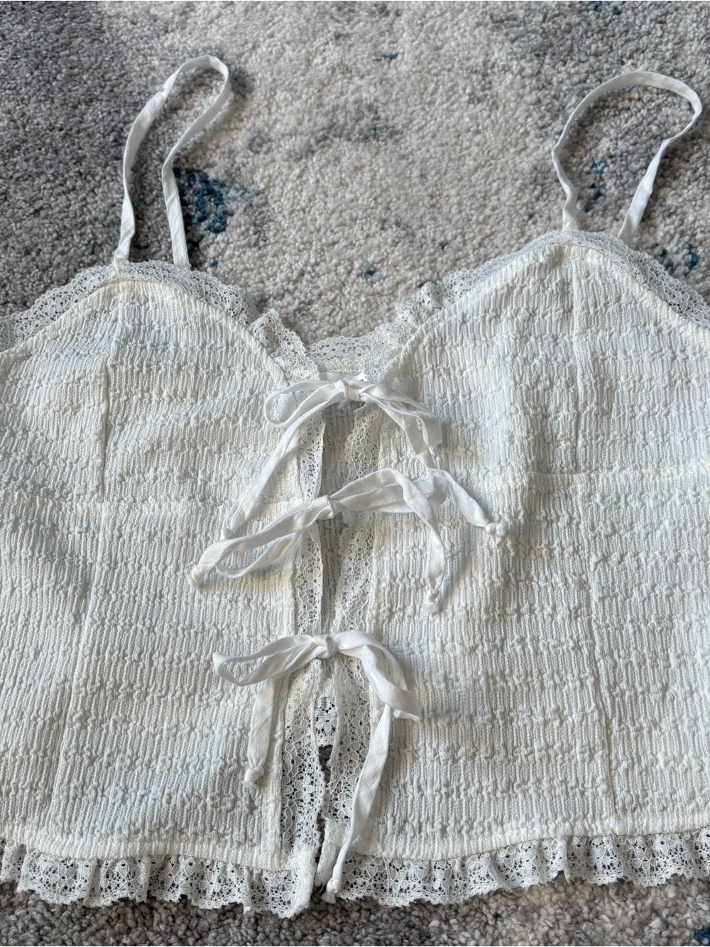 White Lace-Trim Smocked Cami